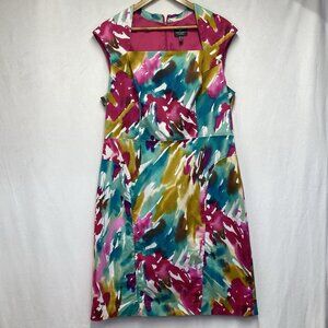 Adrianna Papell Cap Sleeve Square Neck Sheath Dress Women Size 16 Multicolor